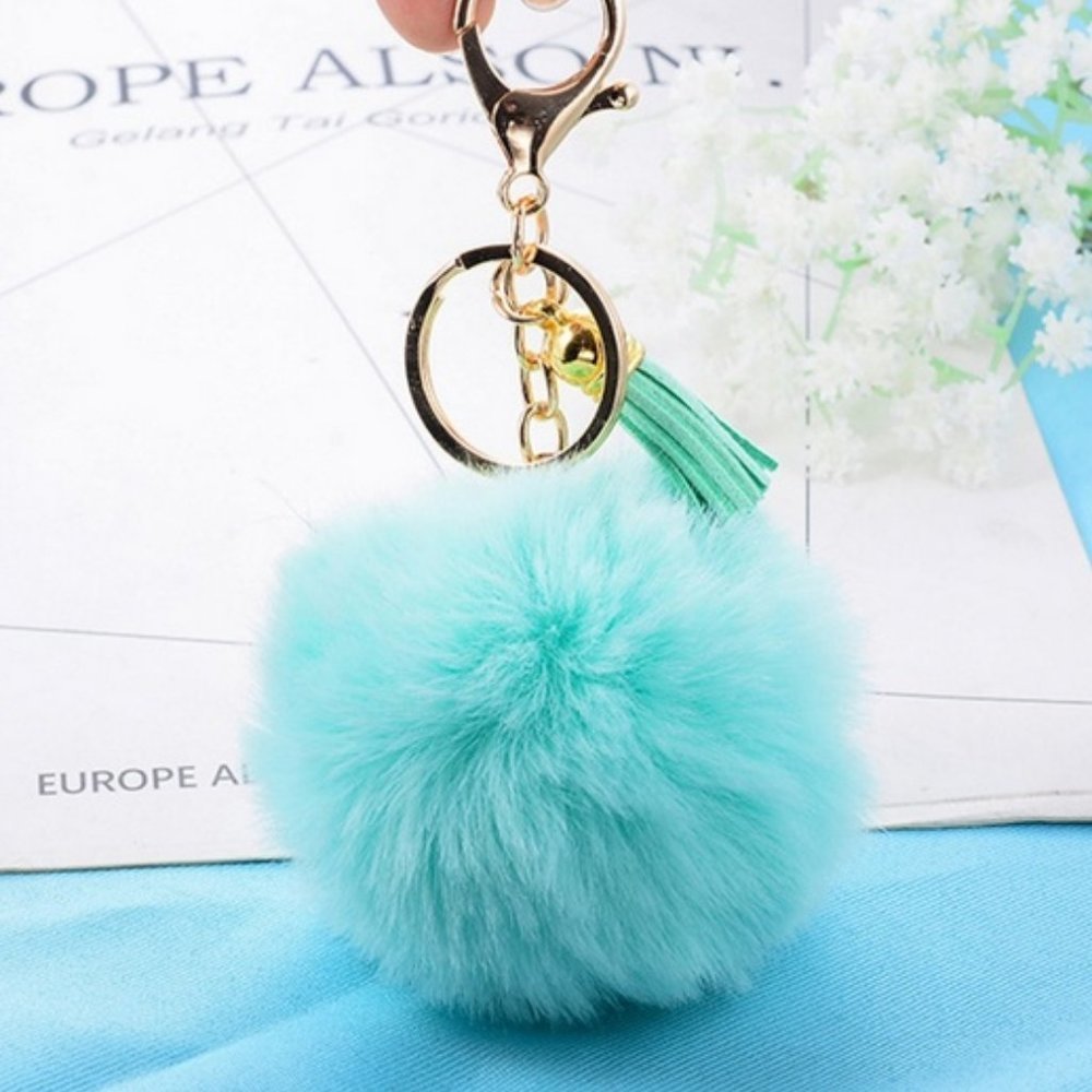 ❤️  Teal Rabbit Fur Car Mirror-Purse-Key Chain